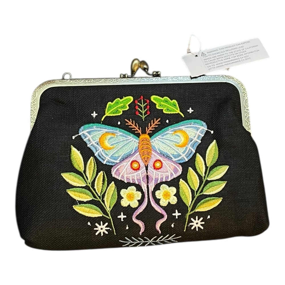 Embroidered Moth Kisslock Clutch Bag - Picture 3 of 5